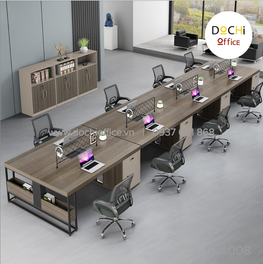 Cụm Bàn Làm Việc Chân Sắt 8 người ST4008