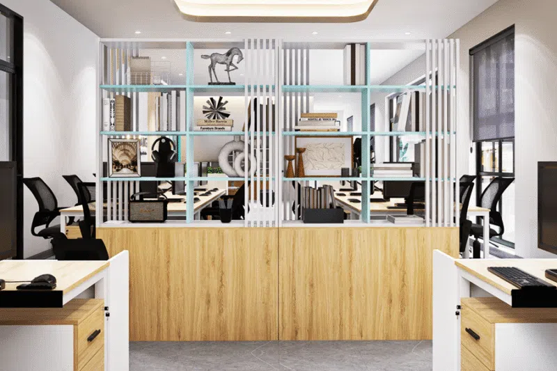 Tận dụng tủ văn phòng có kệ để phân tách không gian nhỏ