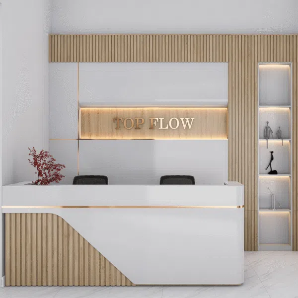 Tường sau quầy lễ tân là không gian truyền tải giá trị