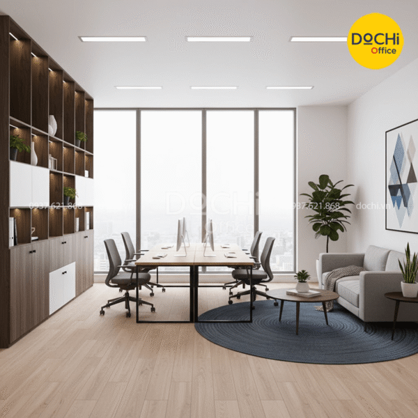 Mẫu nội thất văn phòng 30m2 sử dụng gỗ công nghiệp