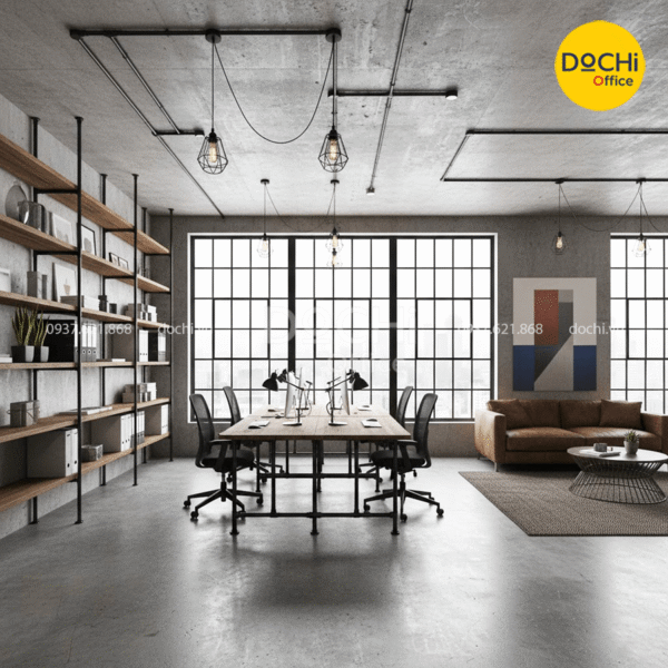 Mẫu nội thất văn phòng 30m2 phong cách công nghiệp