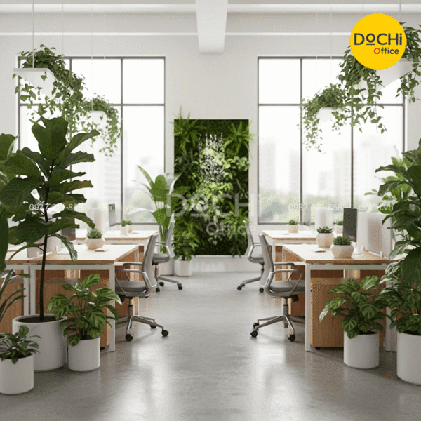 Cách bố trí văn phòng làm việc có cây xanh