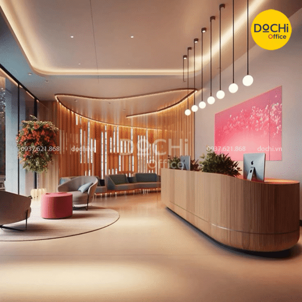 Mẫu quầy lễ tân Spa bo góc mềm mại