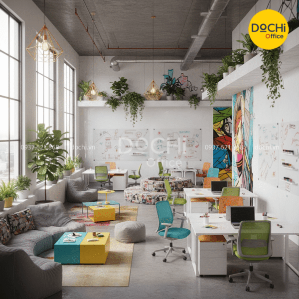 Mẫu thiết kế nội thất văn phòng phong cách sáng tạo, linh hoạt