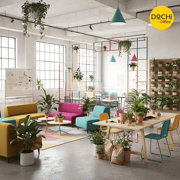 Mẫu thiết kế nội thất văn phòng xanh sáng tạo, năng động