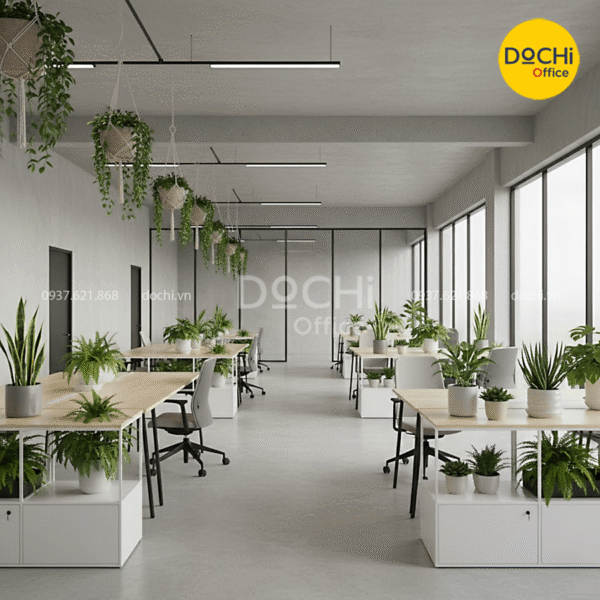Mẫu thiết kế nội thất văn phòng xanh theo hướng mở, thông thoáng