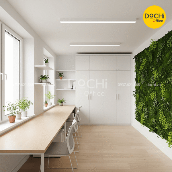 Mẫu thiết kế nội thất văn phòng nhỏ xanh