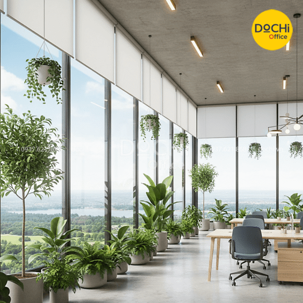 Mẫu thiết kế văn phòng xanh có cửa kính