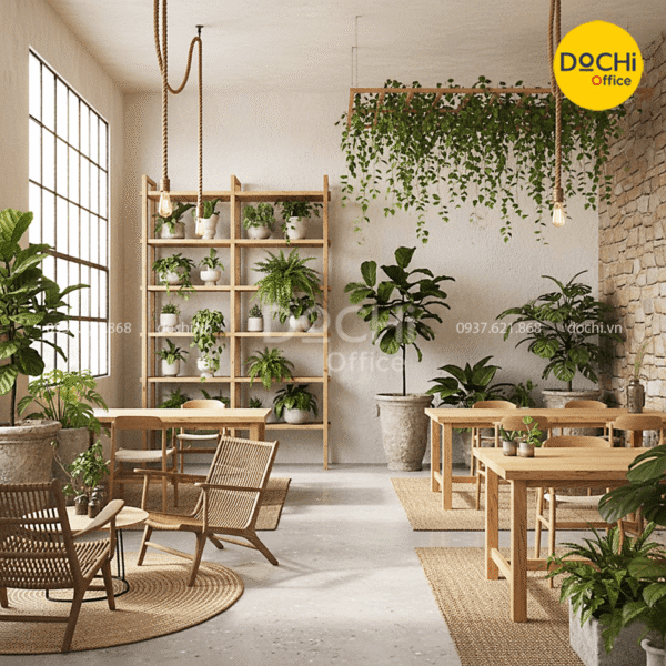 Mẫu thiết kế văn phòng xanh mộc mạc, giản dị