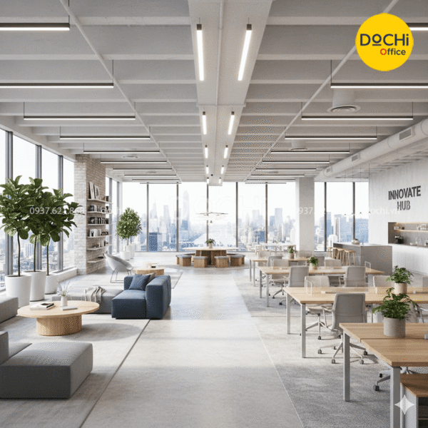 Thiết kế văn phòng 300m2 phong cách mở thông thoáng