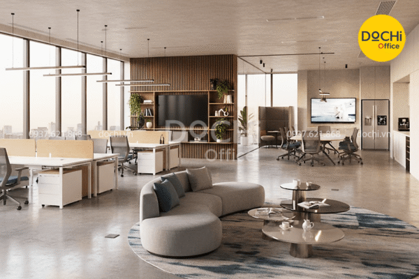 Mẫu thiết kế nội thất văn phòng 200m2 hiện đại, tiện nghi