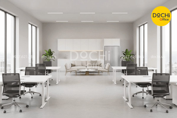 Mẫu thiết kế nội thất văn phòng 200m2 tối giản, thông thoáng