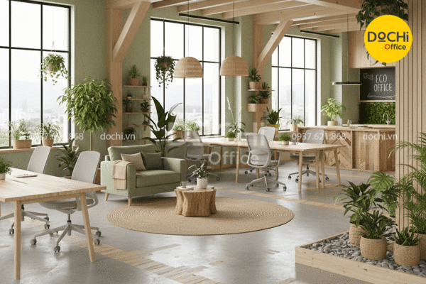 Mẫu thiết kế nội thất văn phòng 200m2 phong cách ECO