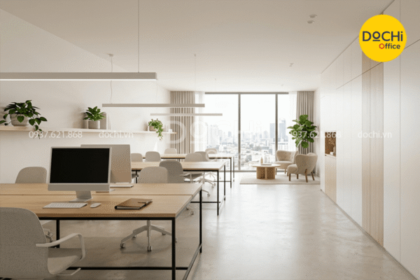 Mẫu thiết kế nội thất văn phòng 120m2 tối giản