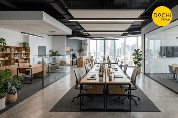 Mẫu thiết kế nội thất văn phòng 120m2 không gian mở