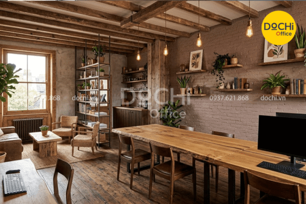 Mẫu thiết kế nội thất văn phòng 80m2 phong cách Rustic