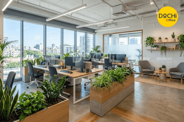 Mẫu thiết kế nội thất văn phòng 80m2 phong cách Eco