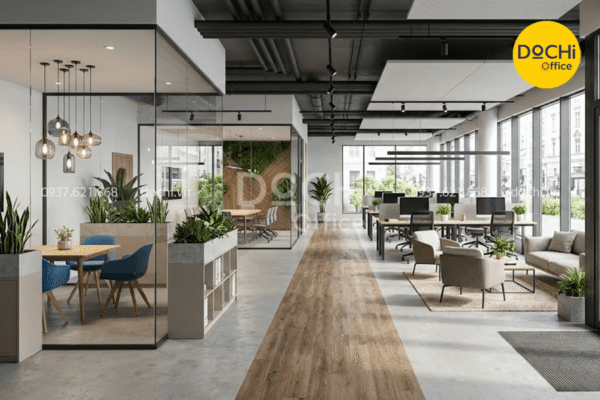Mẫu thiết kế nội thất văn phòng 80m2 phong cách mở