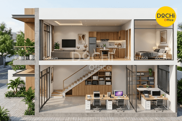 Mẫu thiết kế nhà ở 2 tầng kết hợp văn phòng