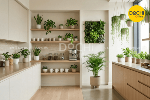 Mẫu Pantry trang trí cây xanh tươi mát