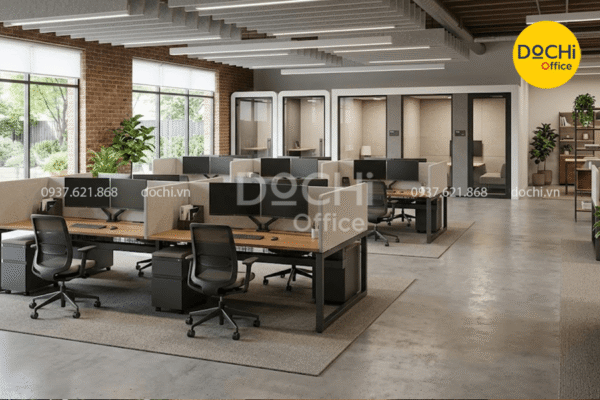 Bố trí khu vực làm việc chung cho văn phòng công ty công nghệ