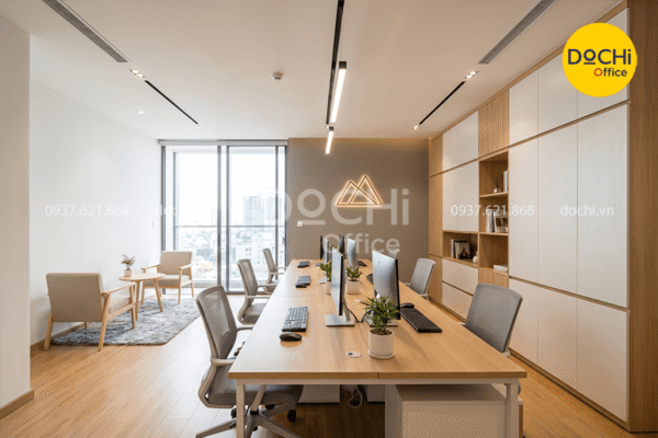 Mẫu thiết kế văn phòng 70m2 phong cách tối giản