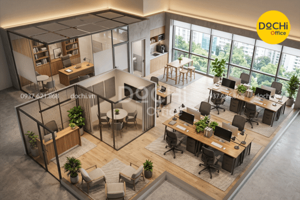Mẫu thiết kế nội thất văn phòng 70m2 cho từng khu vực