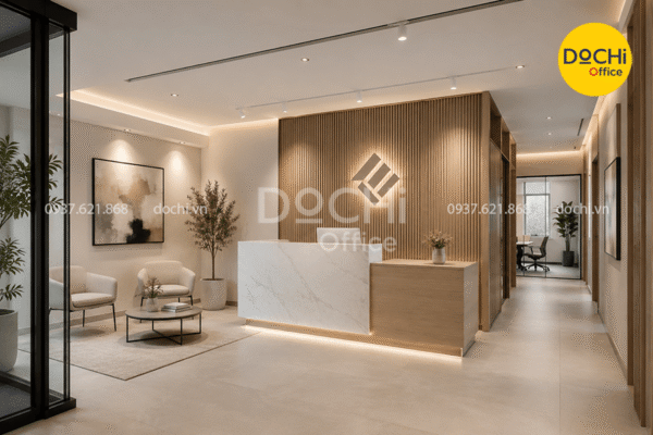 Mẫu thiết kế nội thất khu vực lễ tân cho văn phòng 70m2